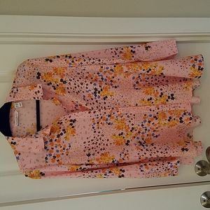 ISAACMIZRAHI pink floral peplum blouse.